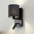 Contemporary Wall Light with Reading Spotlight – Black Fabric Shade