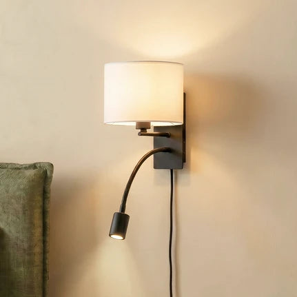 Contemporary Bedside Wall Light with Flexible Reading Lamp