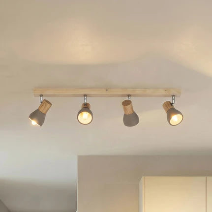 Scandinavian Wooden Ceiling Spotlight – 4 Adjustable Light Heads