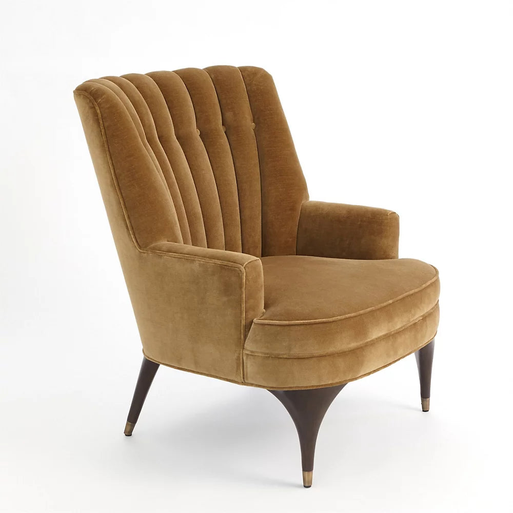 Designer High-Back Accent Chair with Elegant Wooden Legs