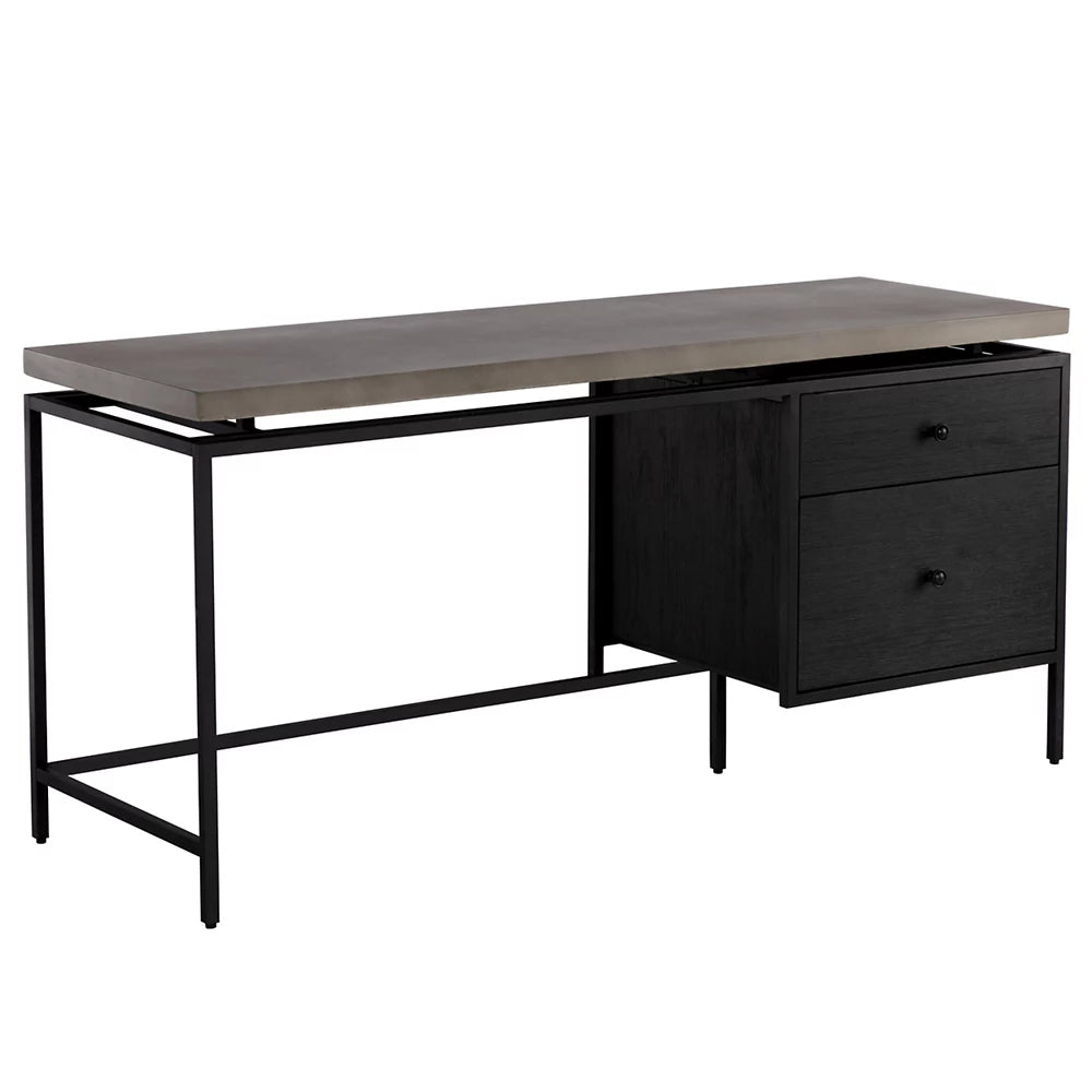 Industrial Study Table with Metal Frame and Drawer Cabinet